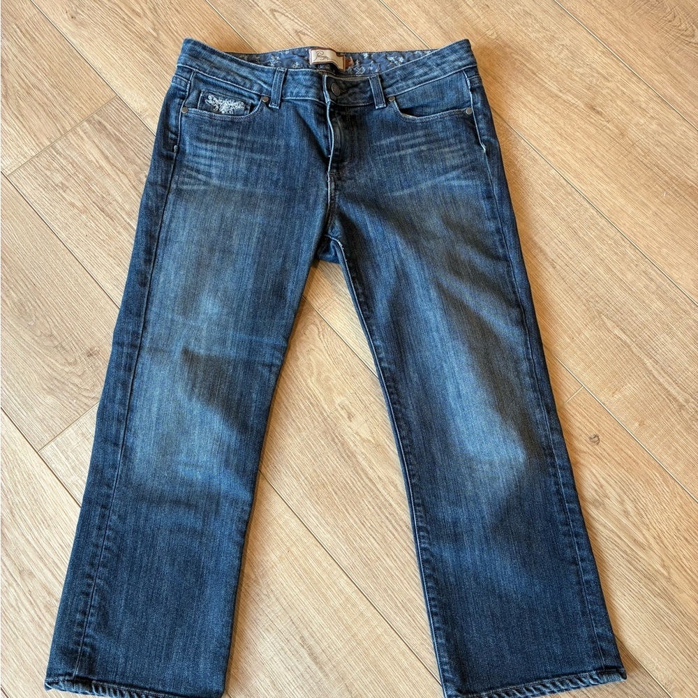 Paige Y2K Low Rise Ankle Crop Jeans Embroidery Straight Leg Size 30 Festival